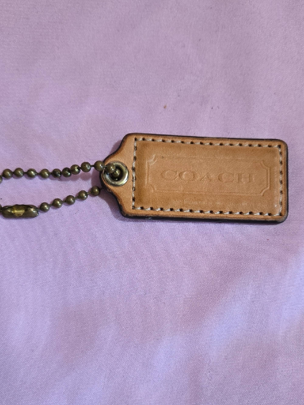 Coach Tan Leather Tag with Brass Ball Chain